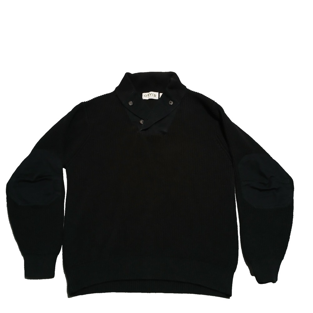 Vintage‎ Orvis Sweater Men's Large Black Knit Fisherman Patches Commando y2k